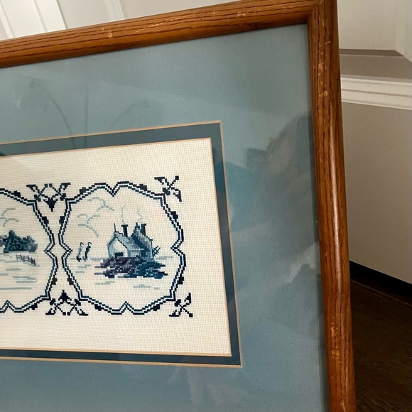 Vintage Framed Blue and White Embroidered Art - Picture 2 of 15